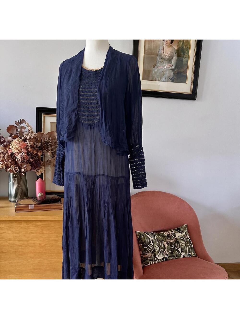 1920's navy silk dress